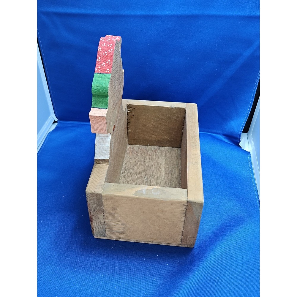 Wood Elf Christmas Card Box Folk Art Handcrafted Hand Painted Kitsch Vintage 9" - Picture 5 of 11